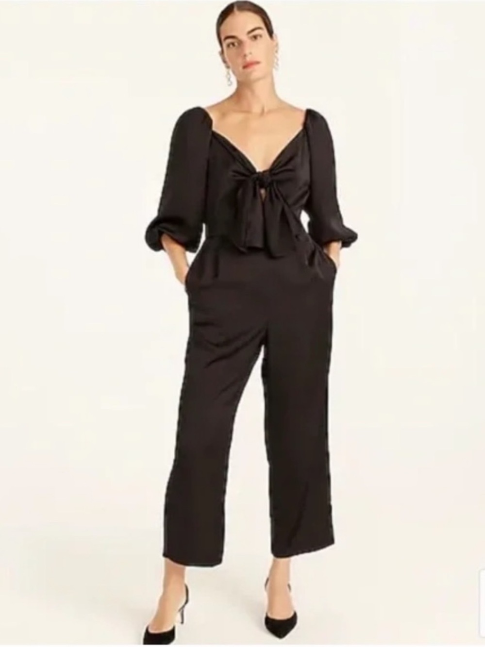 J. CREW Black Satin Tie Front Jumpsuit Sz 12